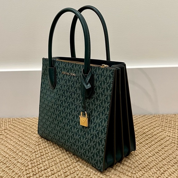 Mercer Medium Logo and Leather Accordion Crossbody Bag (Dark Green) - Picture 3 of 6